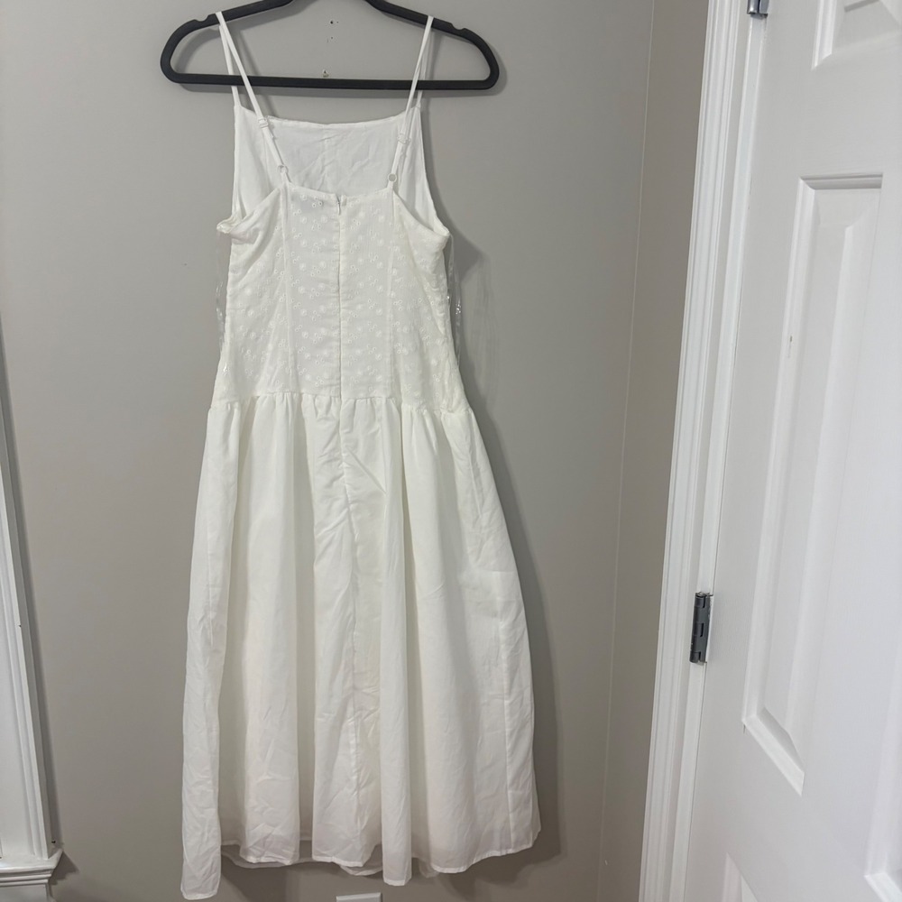 Cottagecore White Eyelet Drop Waist Midi Dress Sleeveless Cotton Size Small - Picture 7 of 11